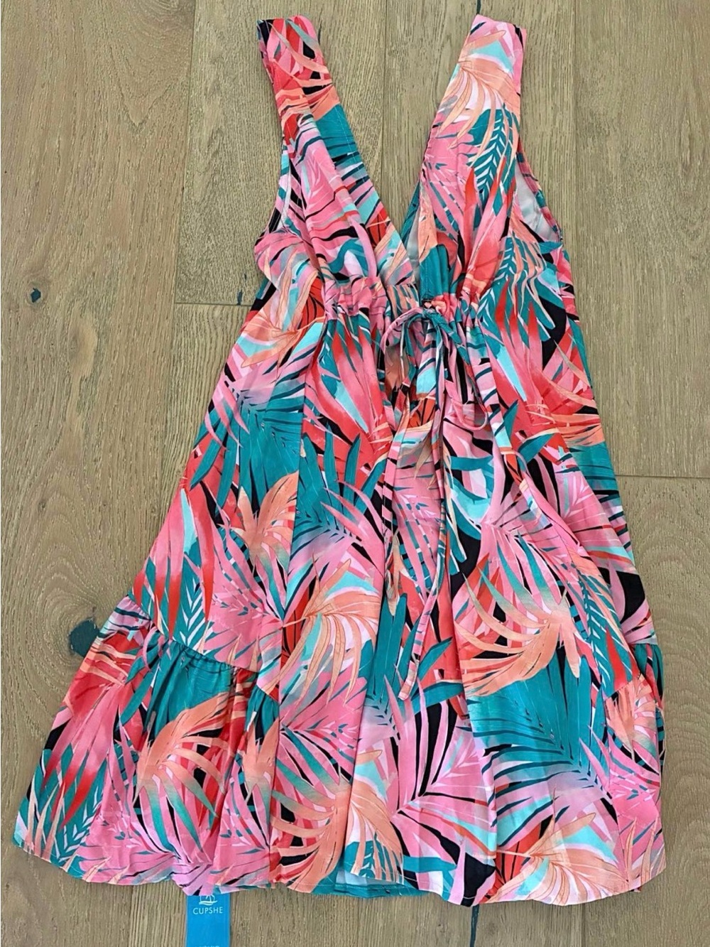 Cupshe Tropical Palm-Print Mini Dress in Pink, Teal, Coral
